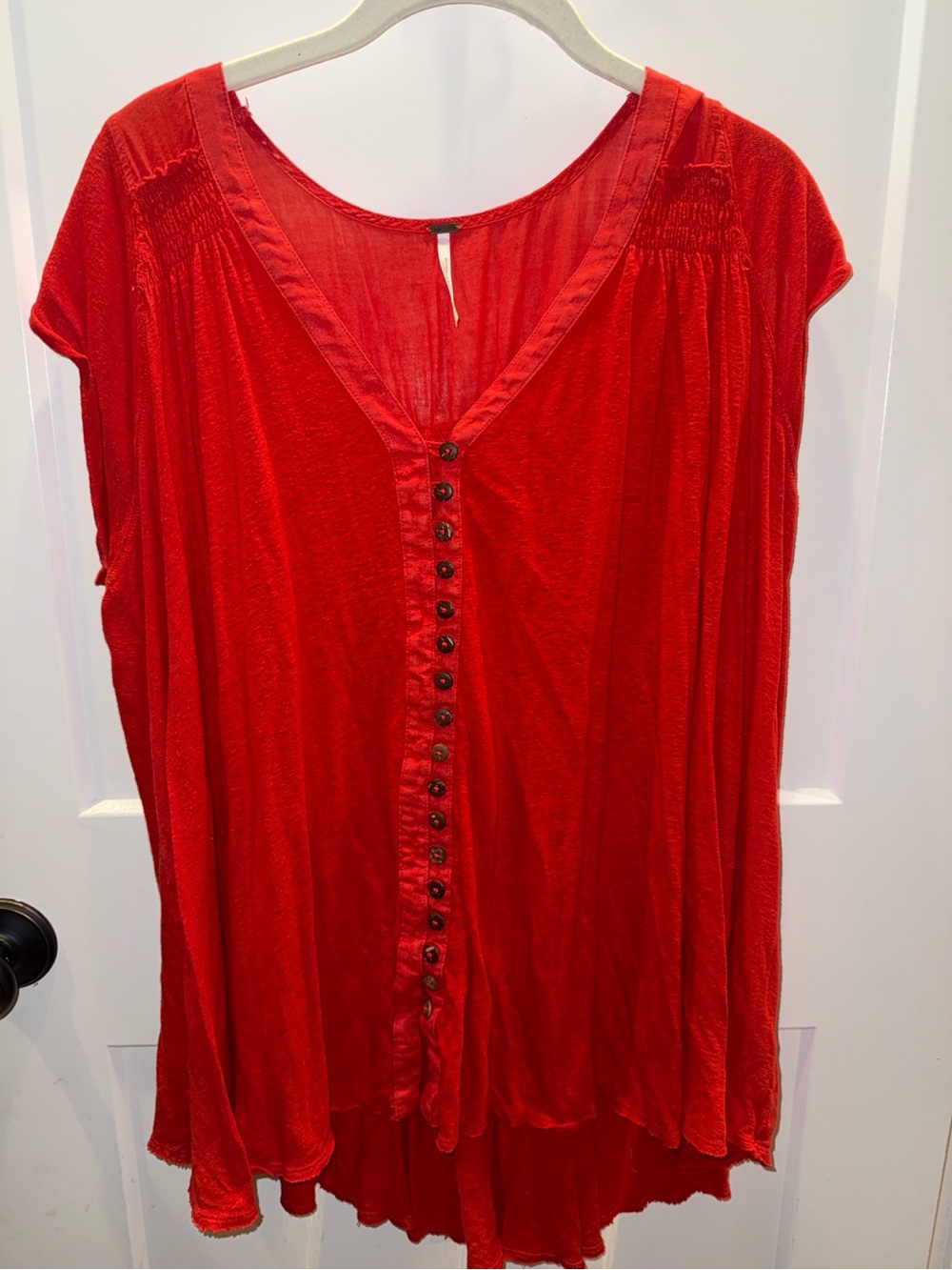 Free People Red Button-Front Tunic